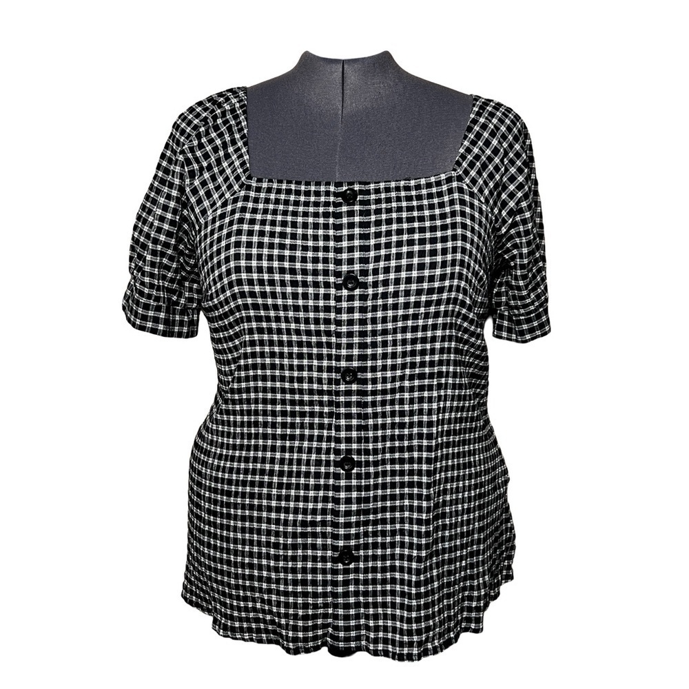 Lane Bryant Square-Neck Plaid Top with Button Details NWT (Size 18W) - Picture 1 of 6